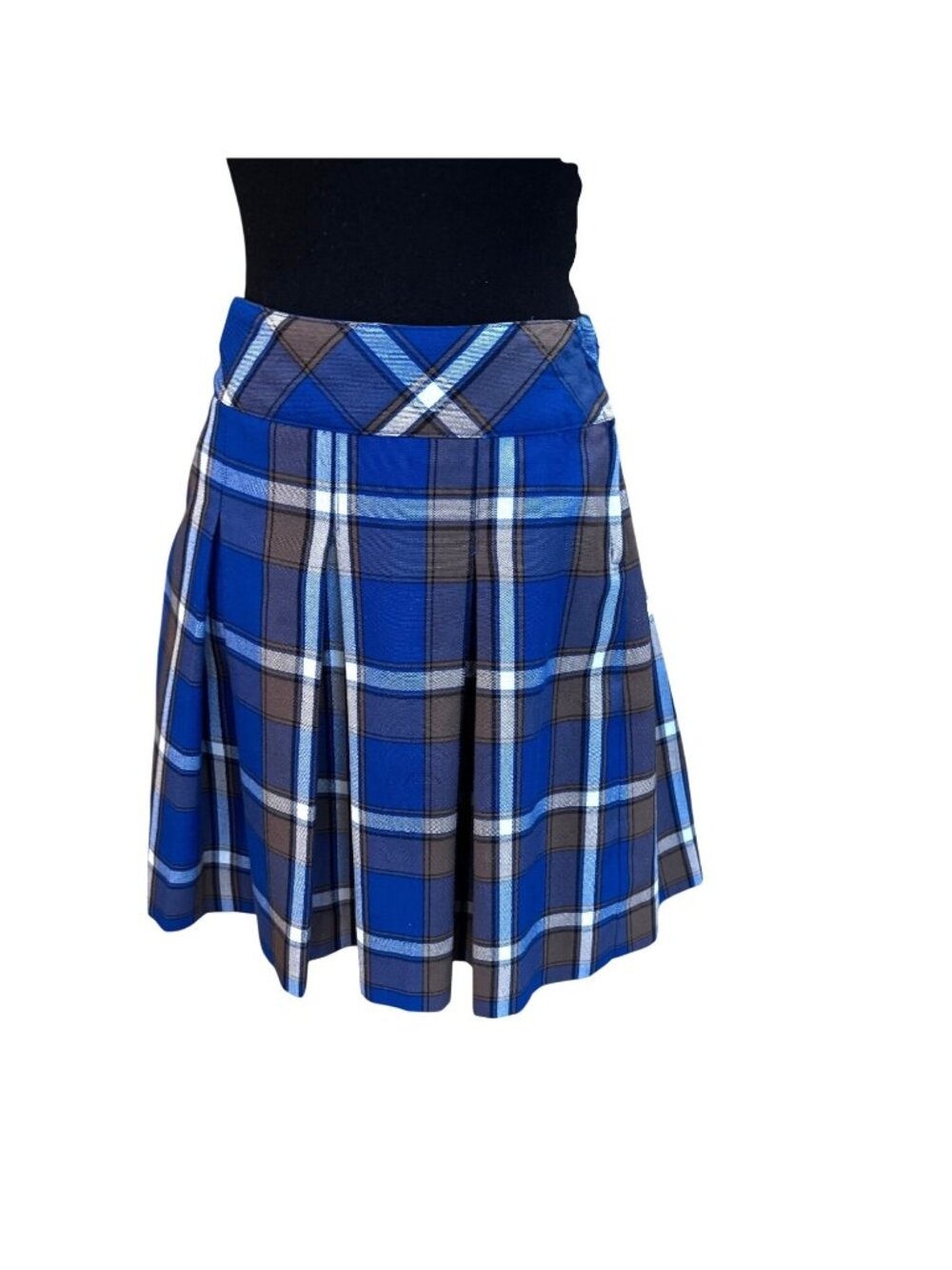 Mills Uniform Co Girls Long Pleated Blue Plaid Kick Skirt 12 Academic Preppy
